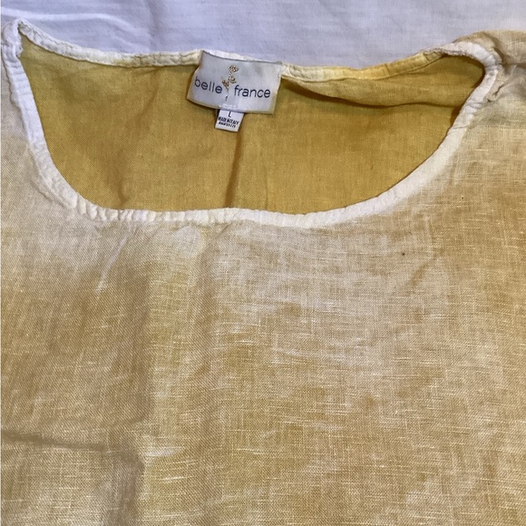 Belle France Linen Oversized Blouse Short Sleeve Pull Over Shirt Grey/Yellow L - Picture 8 of 13
